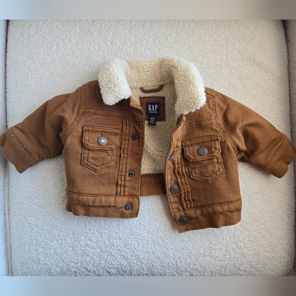 GAP Kids Brown Denim Jacket with Sherpa Lining